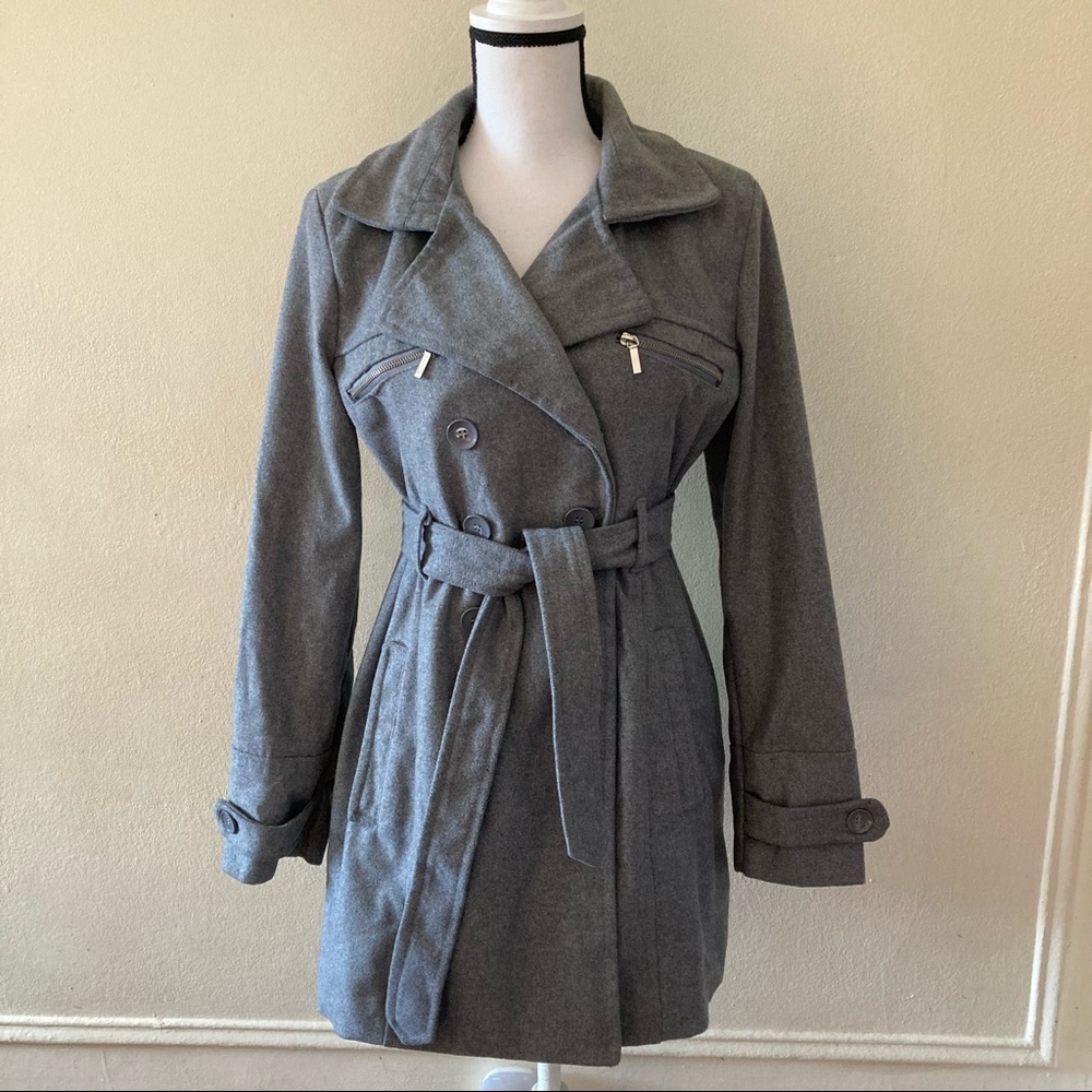 New Look women gray Collar double breasted Belted Pea Coat Wool
Blend